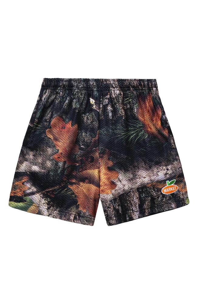 MARKET Fauxtree Mesh Shorts in Brown Multi Cover