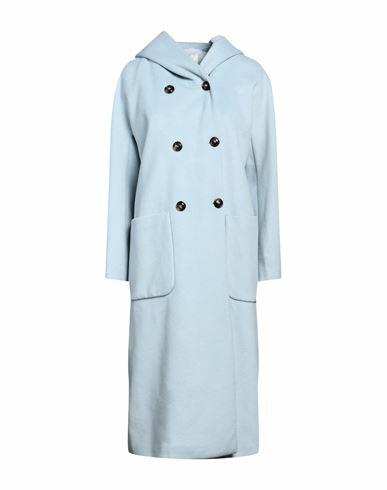 Take-two Woman Coat Sky blue Polyester, Viscose Cover