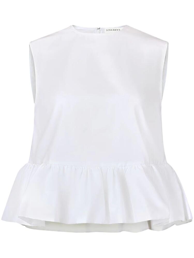 Nina Ricci bow-detail peplum sleeveless cotton top - White Cover