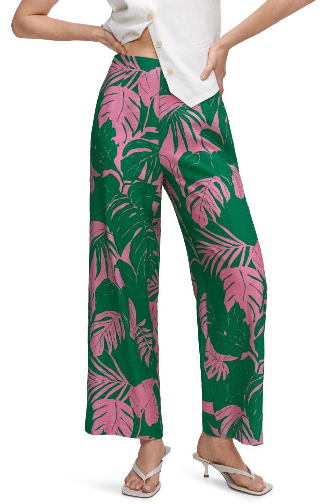 MANGO Palm Print Wide Leg Pants in Green Cover