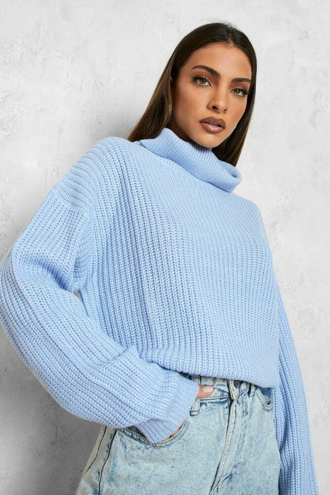 boohoo Womens Cropped Fisherman Turtleneck Sweater - Blue Cover