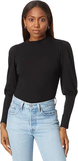 bobi Los Angeles Turtleneck with Shirred Sleeve Detail (Black) Women's Clothing Cover