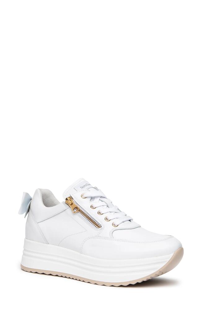 NeroGiardini Bow Platform Sneaker in White Cover