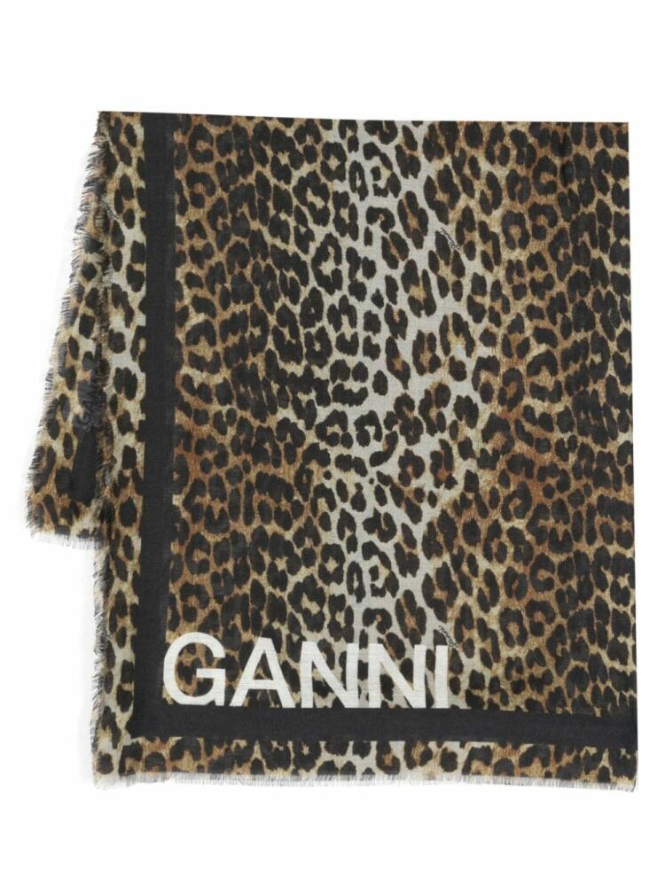 GANNI leopard-print twill scarf - Brown Cover