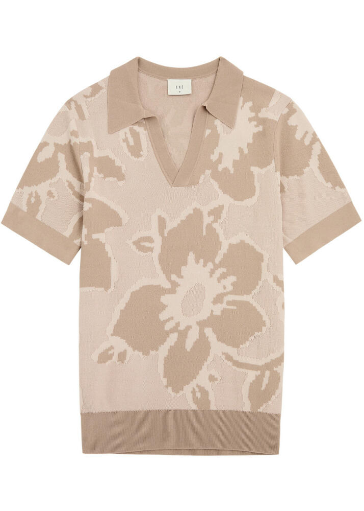 Che Coppola Floral-intarsia Knitted Polo Shirt - Beige Cover