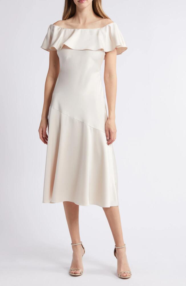 Sam Edelman Off the Shoulder A-Line Satin Midi in Champagne Cover