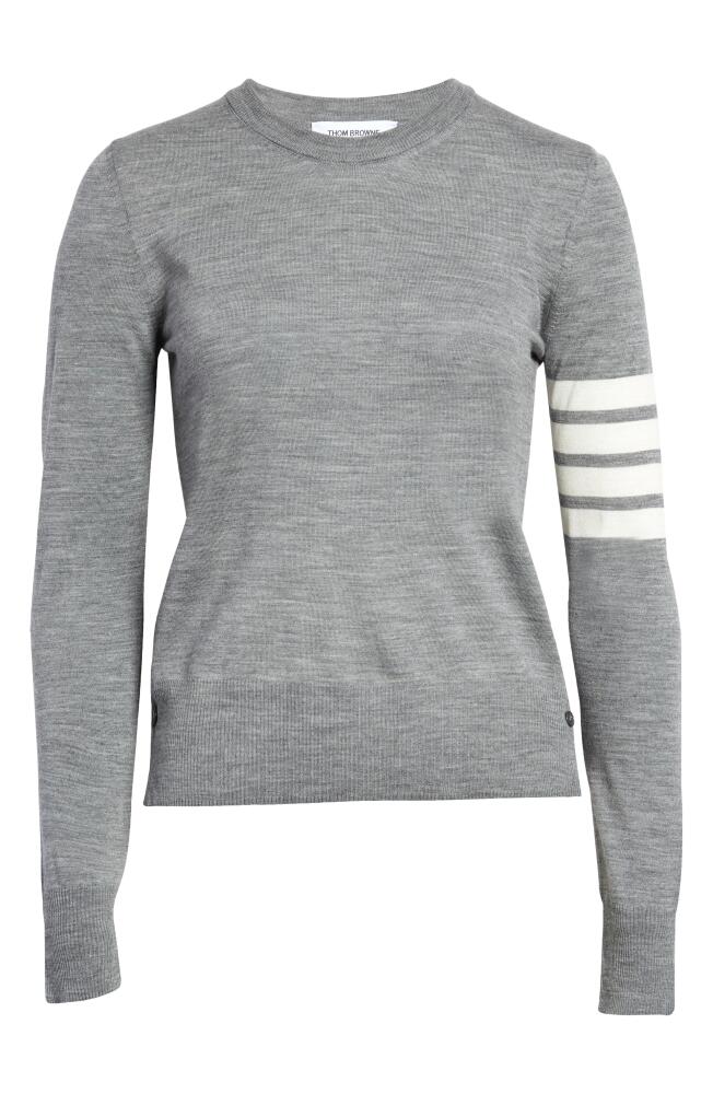 Thom Browne 4-Bar Crewneck Wool Sweater in Light Grey Cover