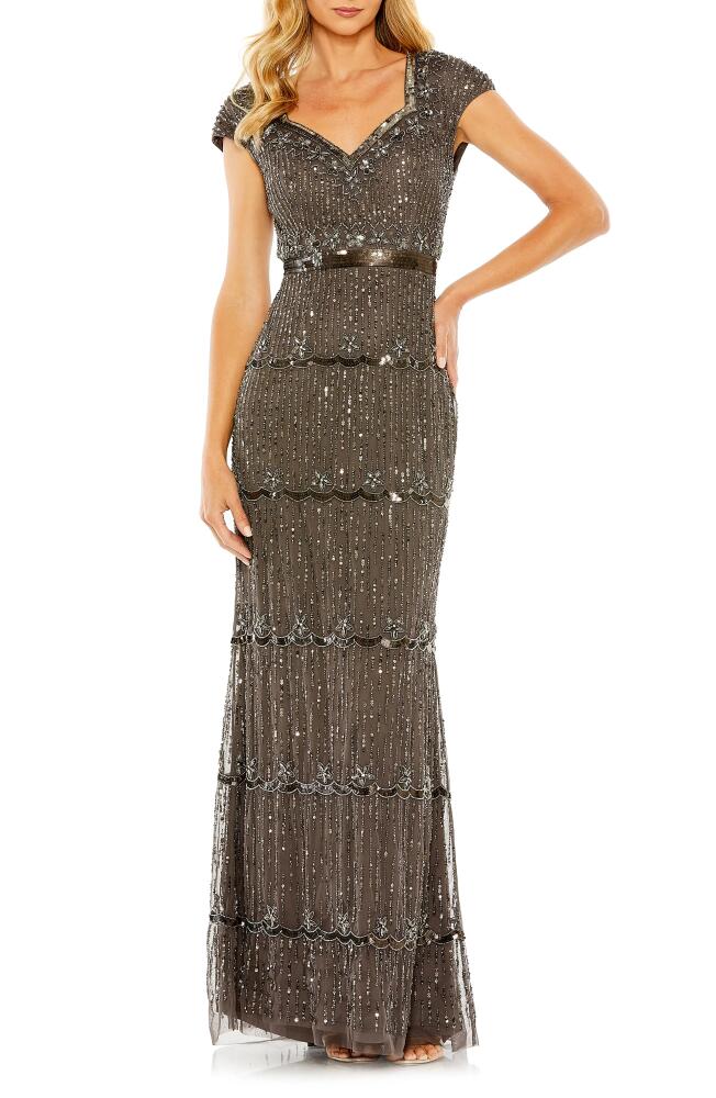 Mac Duggal Beaded Sheath Gown in Charcoal Cover