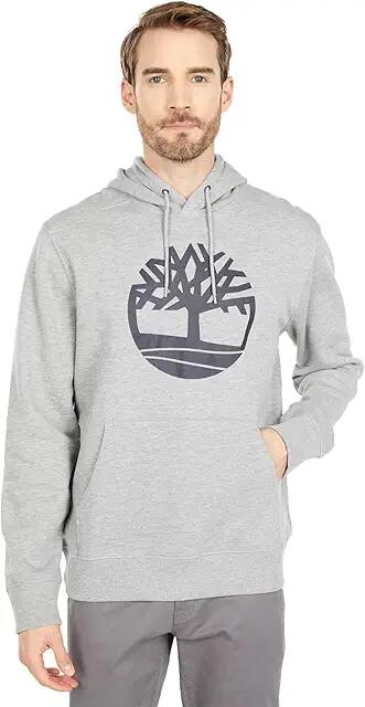 Timberland Core Tree Logo Pullover Hoodie Brushback (Medium Grey Heather/Dark Sapphire) Men's Clothing Cover