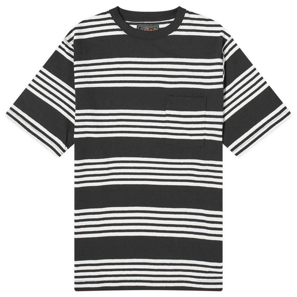 Beams Plus Men's Nep Stripe Pocket T-Shirt in Black Cover