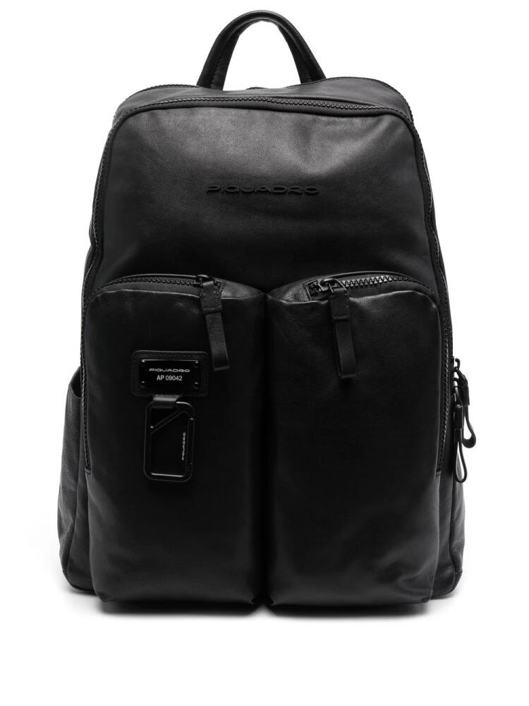 PIQUADRO debossed-logo detail backpack - Black Cover