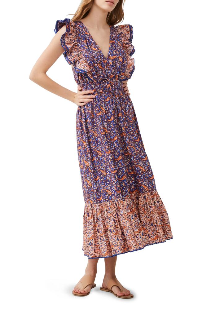 French Connection Anathia Blaire Mixed Print Cotton Blend Dress in Royal Blue Cover