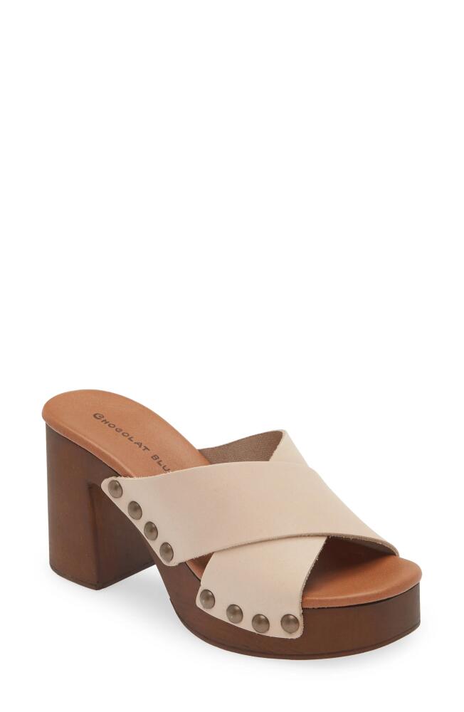 Chocolat Blu Hedy Platform Slide Sandal in Beige Leather Cover