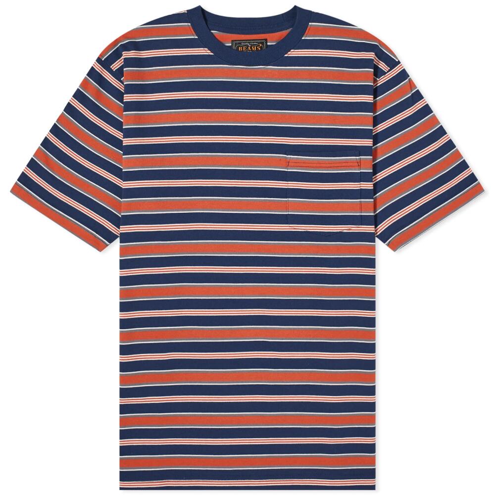 Beams Plus Men's Multi Stripe Pocket T-Shirt in Navy Cover