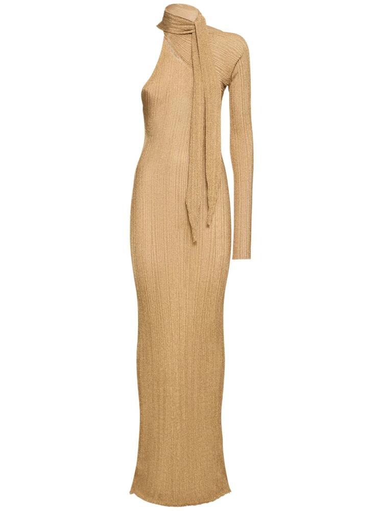 RABANNE Pleated Lurex One Sleeve Dress W/ Scarf Cover