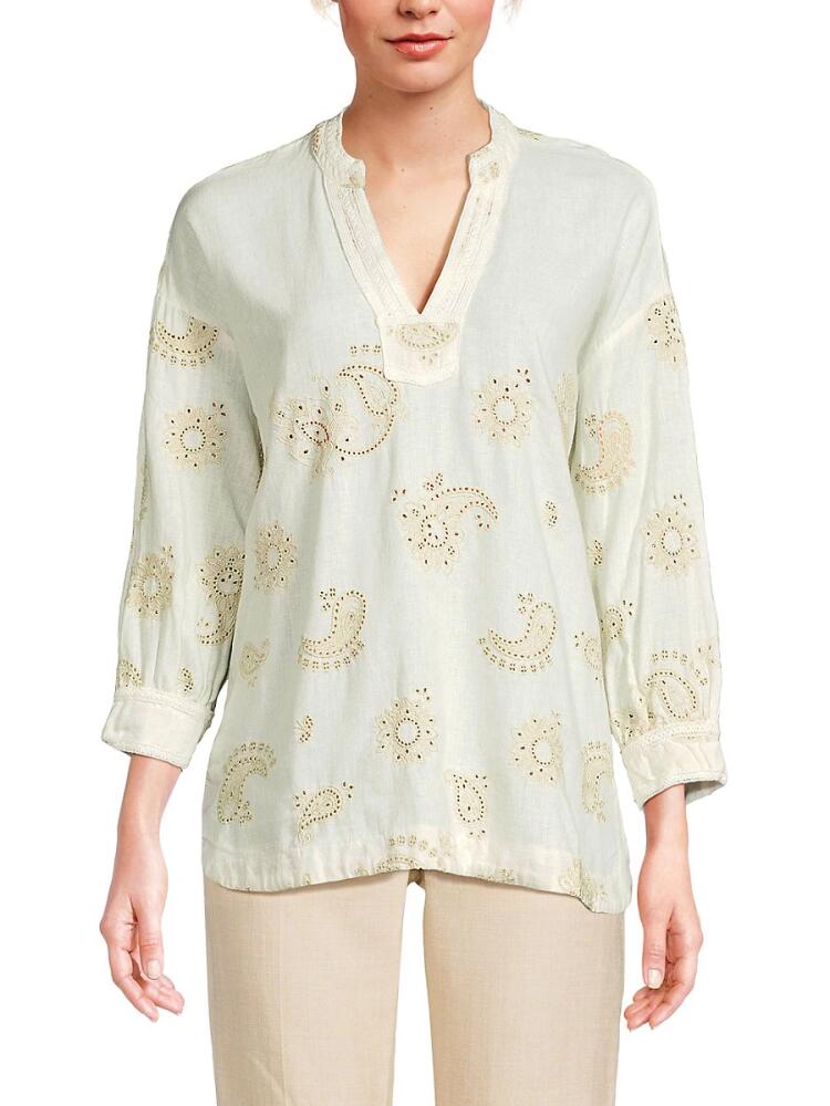 Elie Elie Tahari Women's Paisley Embroidered Blouse - White Taupe Cover