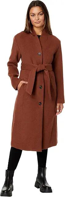 Avec Les Filles Wool Blend Overlap Collar Coat (Cinnamon) Women's Clothing Cover