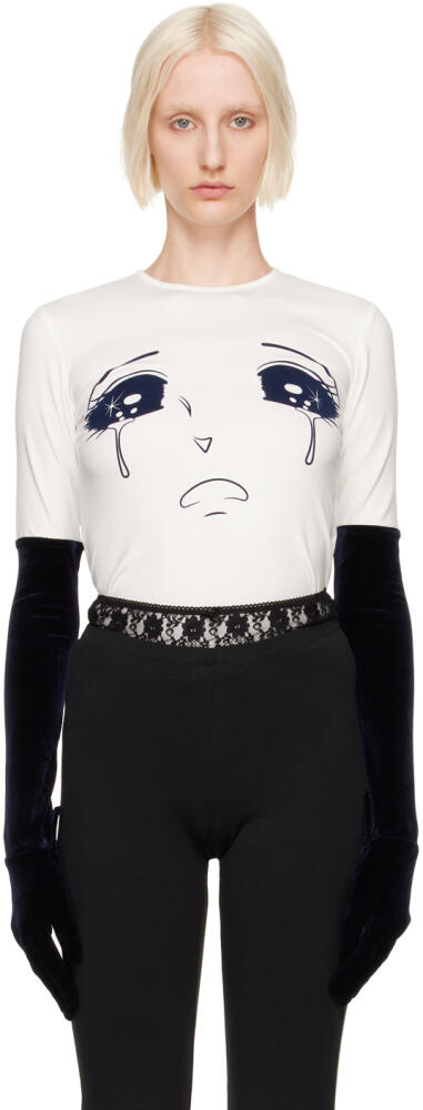 Pushbutton White Velvet Glove Crying Girl Long Sleeve T-Shirt Cover