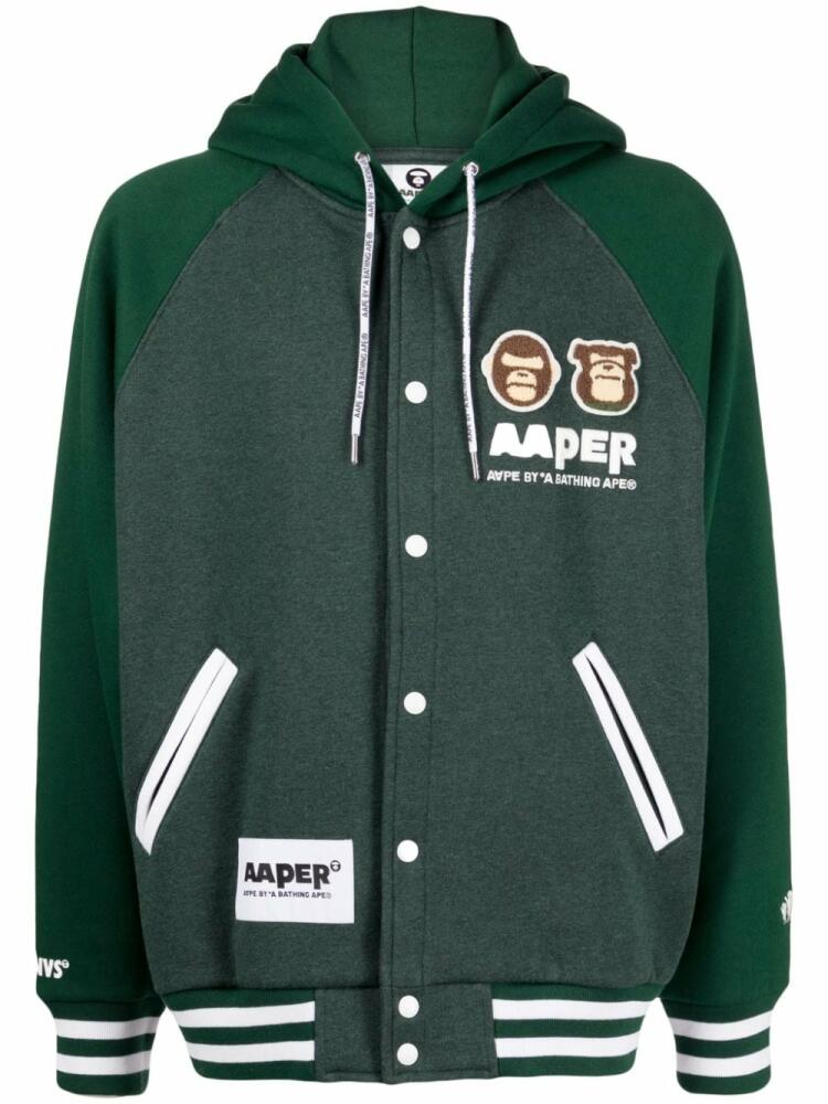 AAPE BY *A BATHING APE® logo-appliqué varsity bomber jacket - Green Cover