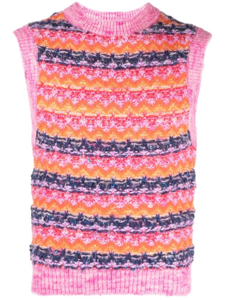 Andersson Bell zigzag pattern-embroidered knitted top - Pink Cover