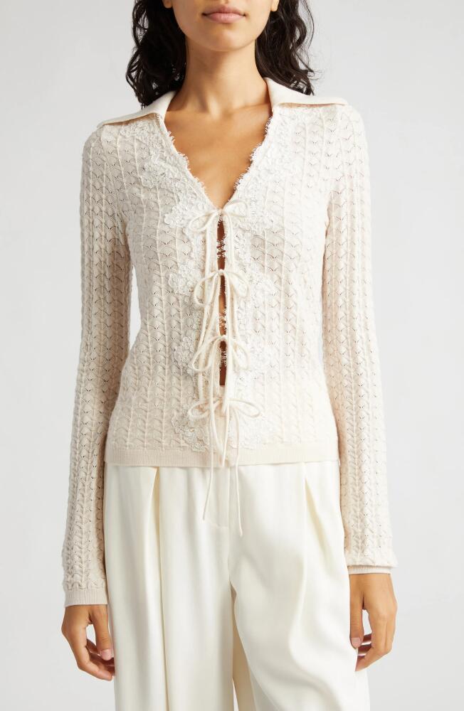 Sea Kyra Pointelle Tie Front Wool Cardigan in Cream Cover