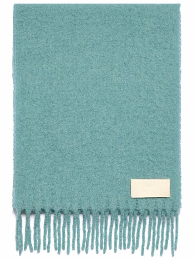 AMI Paris fringed alpaca-wool scarf - Blue Cover