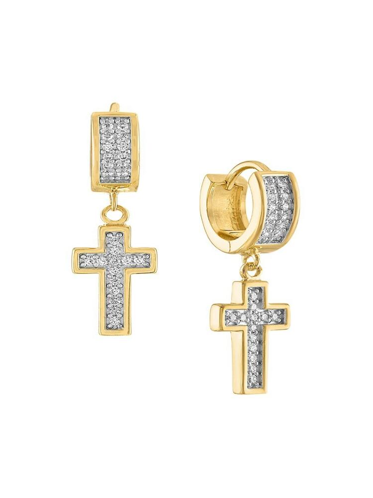 Esquire Men's 14K Goldplated Sterling Silver & Cubic Zirconia Cross Drop Earrings Cover