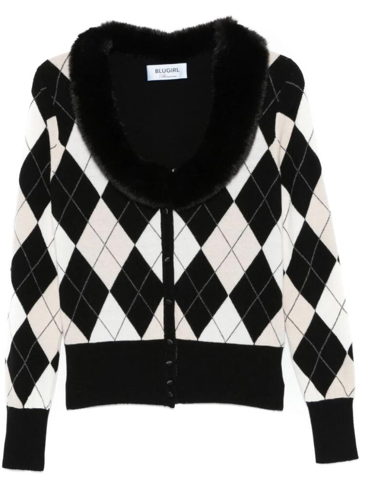 Blugirl argyle-pattern faux-fur collar cardigan - Black Cover