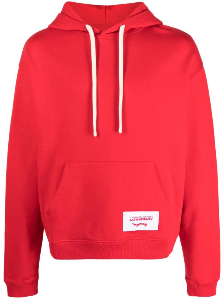 Charles Jeffrey Loverboy logo-patch organic-cotton hoodie - Red Cover