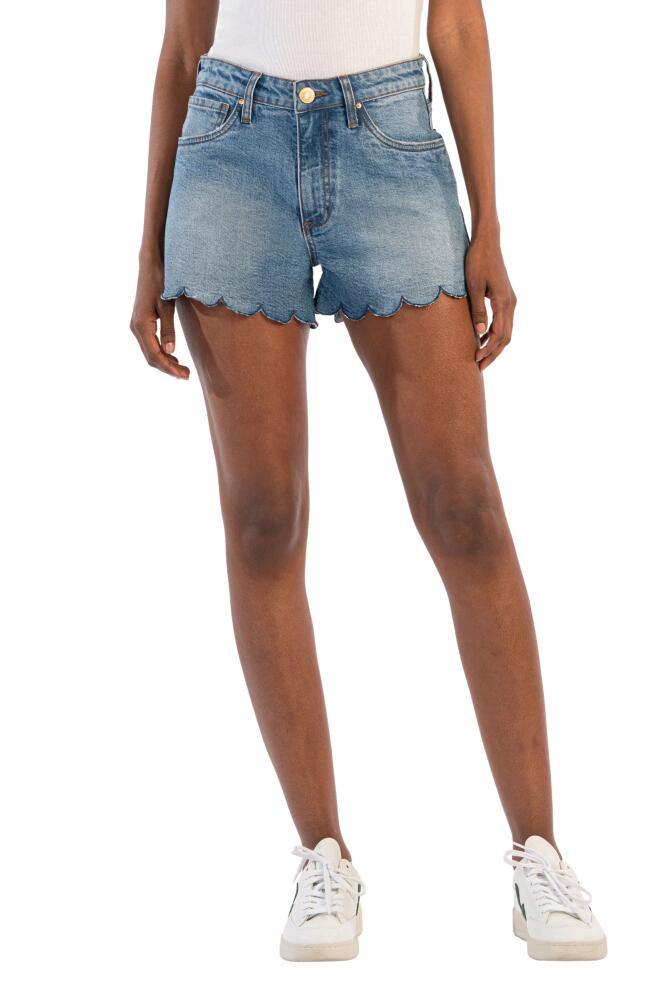 KUT from the Kloth Jane High Waist Scallop Raw Hem Denim Shorts in Brig W/Med Base Cover