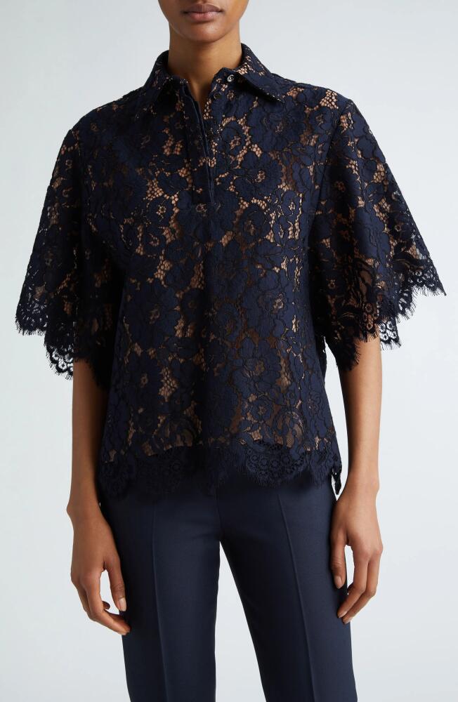 Michael Kors Collection Floral Lace Button-Up Shirt in Midnight Cover