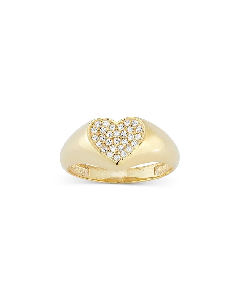 Aqua Pave Heart Signet Ring in 14K Gold Plated Sterling Silver - Exclusive Cover