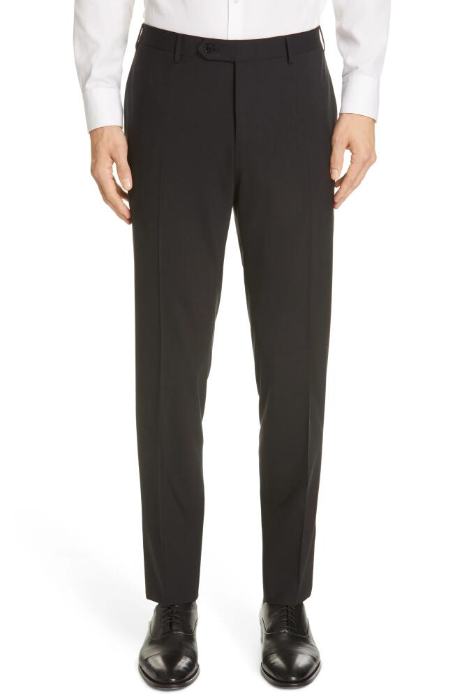 Canali Flat Front Classic Fit Solid Stretch Wool Dress Pants in Black Cover