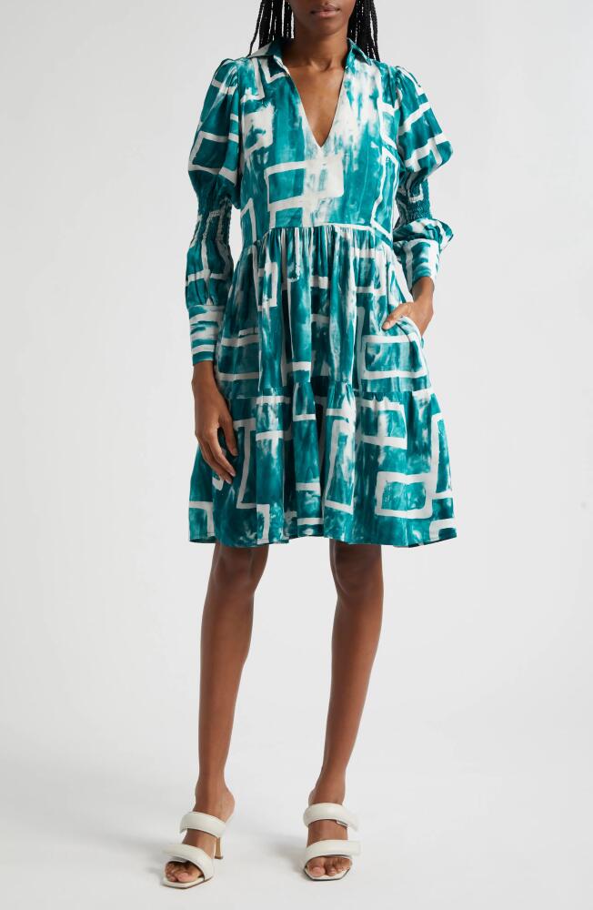 BUSAYO Wande Long Sleeve A-Line Dress in White/Green Cover