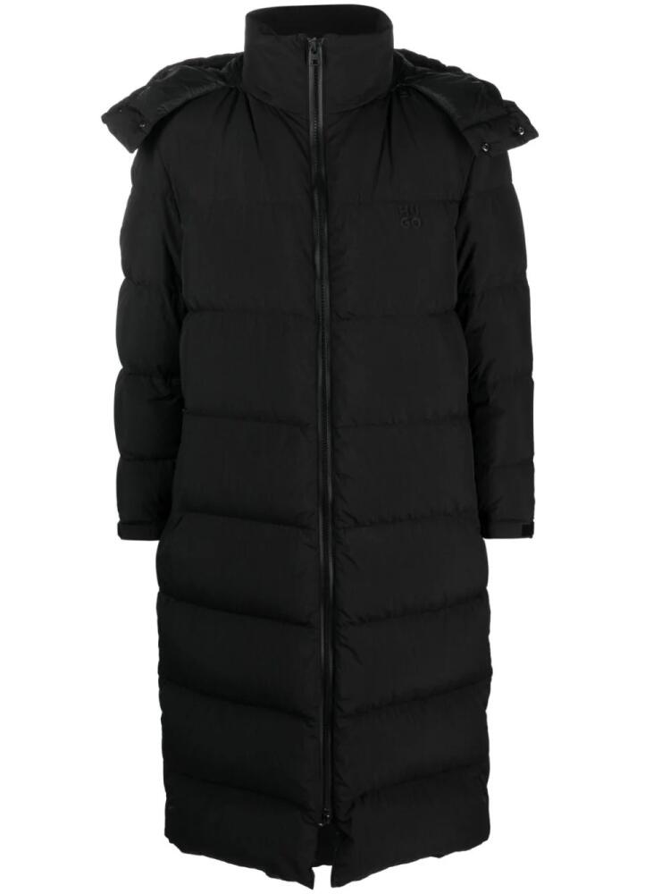 HUGO logo-appliqué padded coat - Black Cover