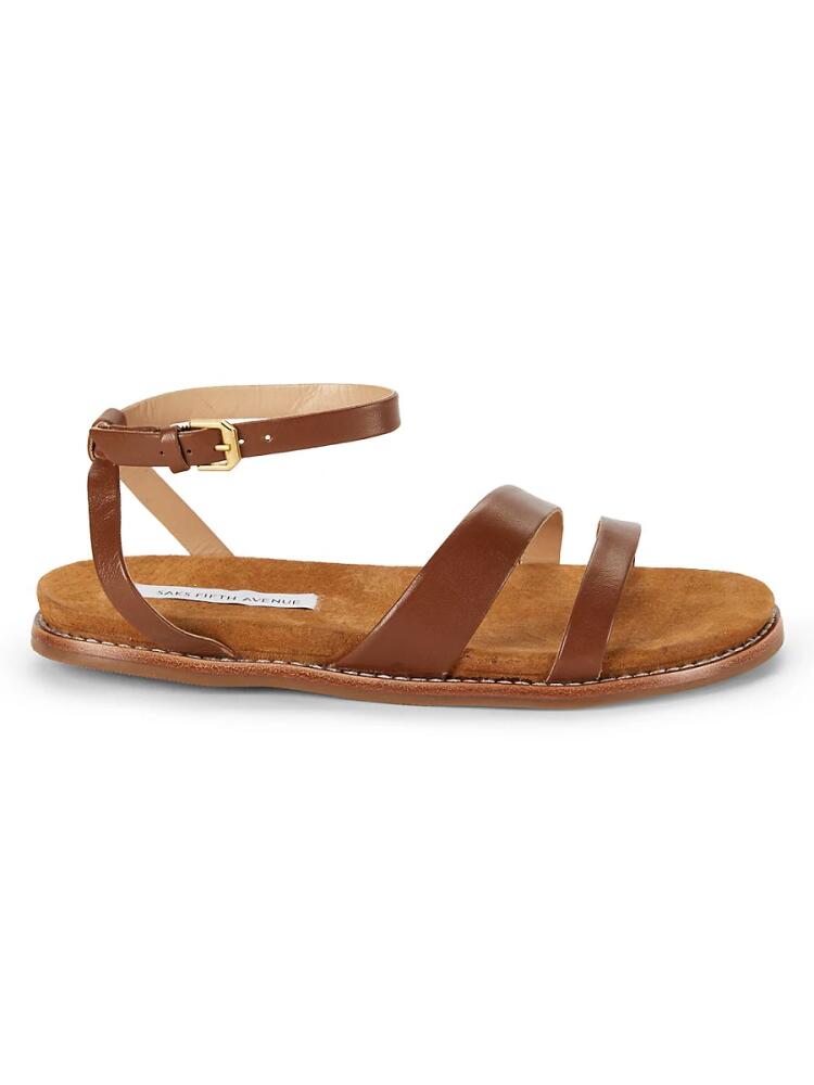 Saks Fifth Avenue Women's Strappy Leather Flat Sandals - Caramel Cover