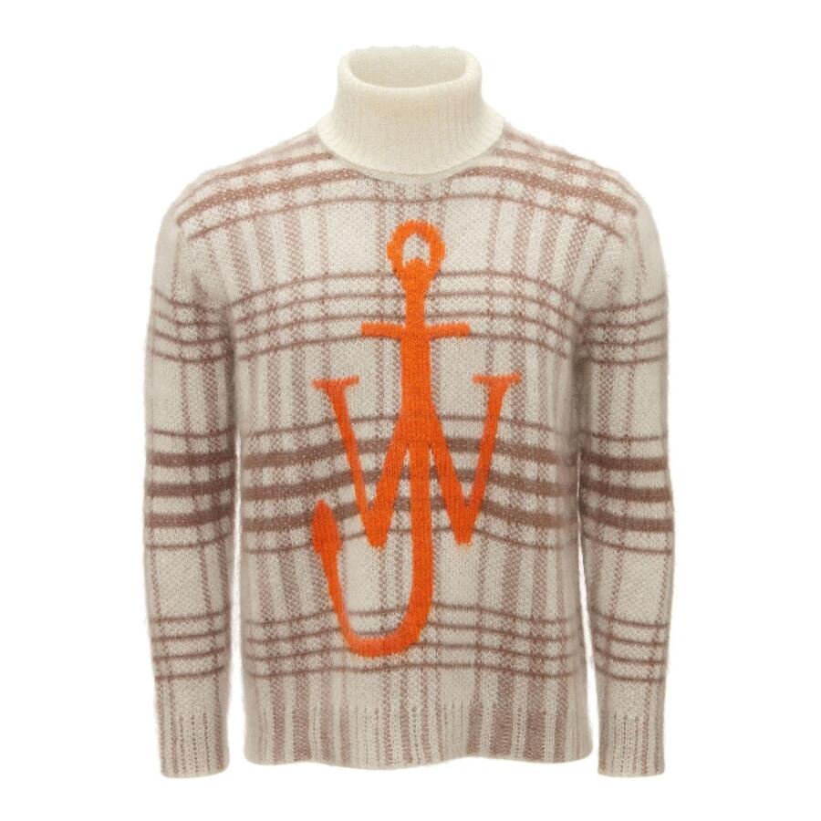 JW Anderson Mens Off White / Brown Tartan Check Roll Neck Jumper Cover