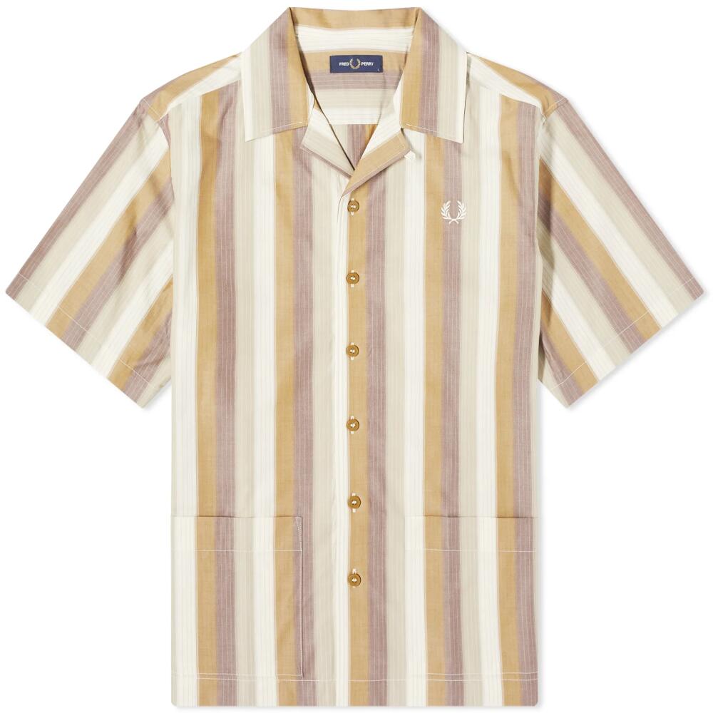 Fred Perry Men's Ombre Stripe Short Sleeve Vacation Shirt in Dark Caramel Cover