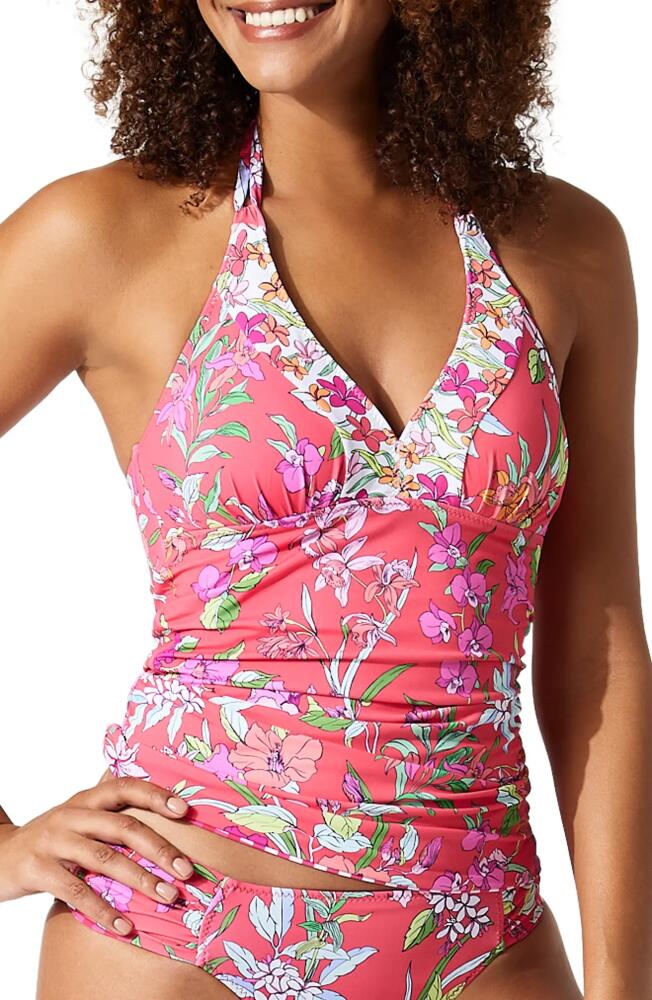 Tommy Bahama Summer Floral Reversible Halter Tankini Top in Coral Coast Rev Cover