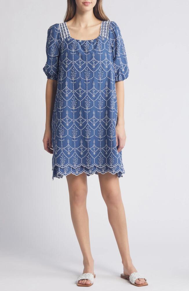 caslon(r) Eyelet Cotton Shift Dress in Blue Ensign Cover