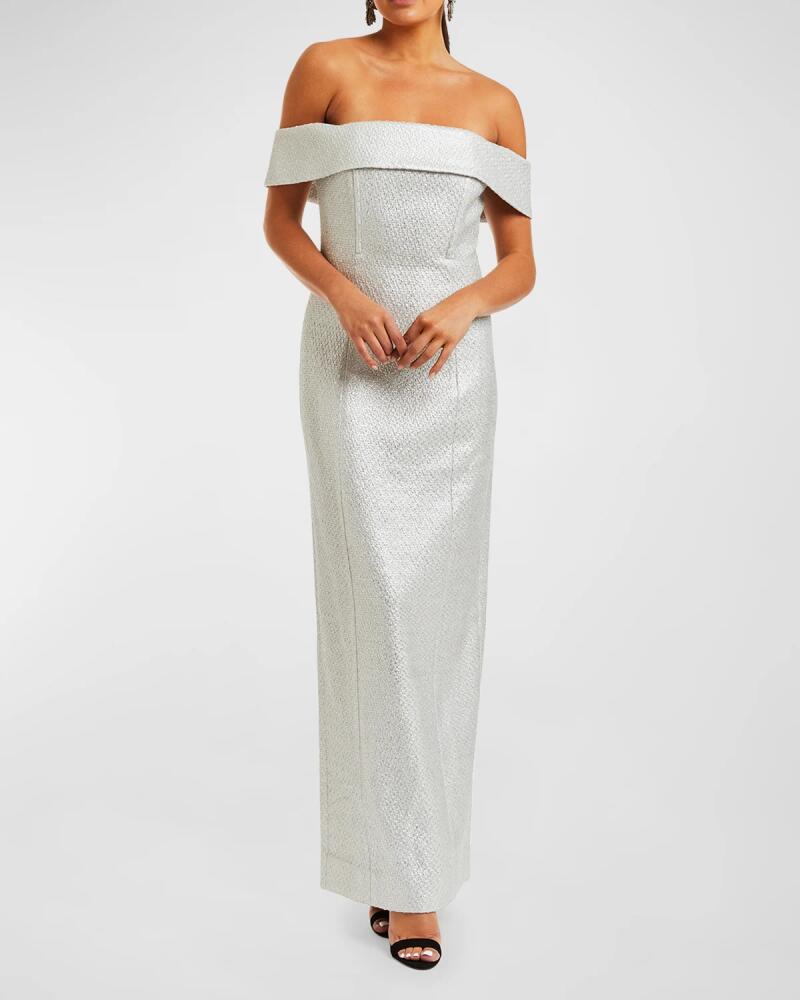 Mestiza New York Mona Off-Shoulder Metallic Column Gown Cover