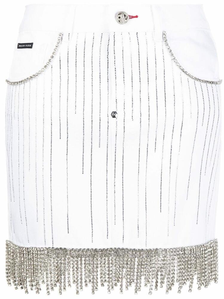 Philipp Plein crystal-embellished denim skirt - White Cover