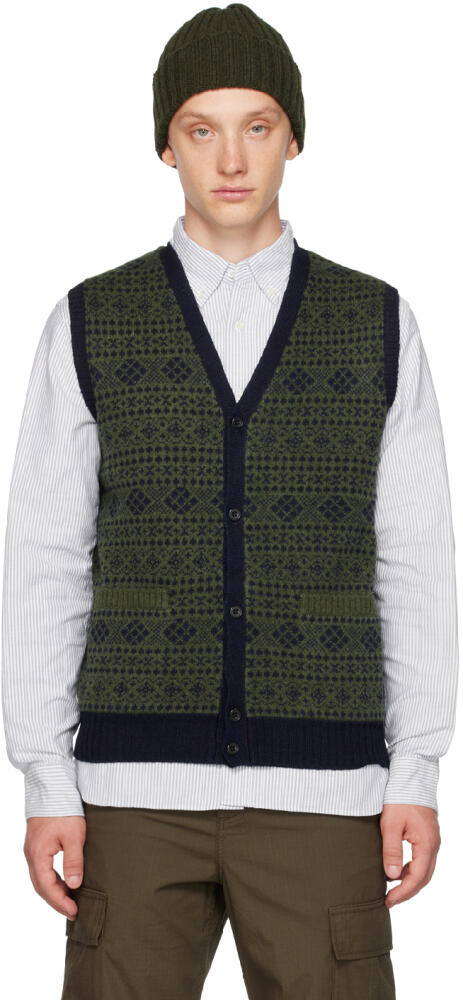 BEAMS PLUS Green Buttoned Vest Cover