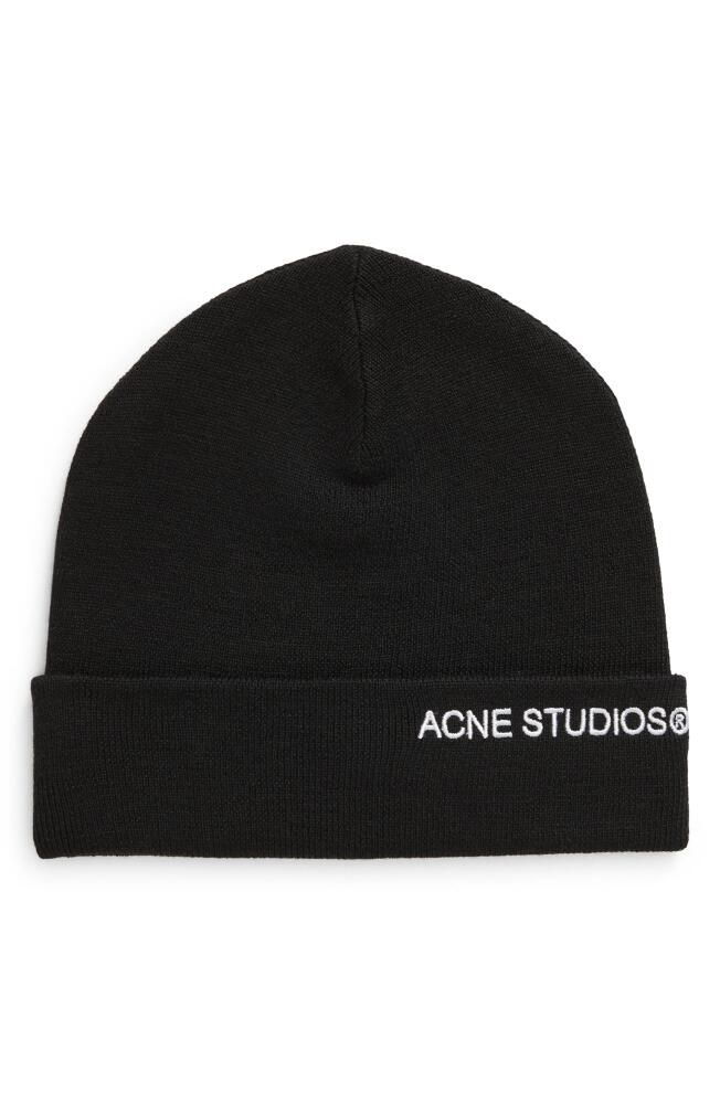 Acne Studios Embroidered Logo Wool Blend Beanie in Black Cover