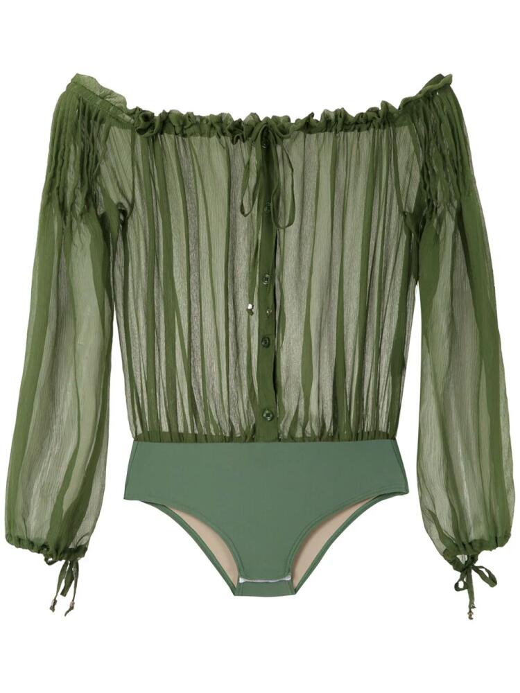 Amir Slama ruched off-shoulder body - Green Cover