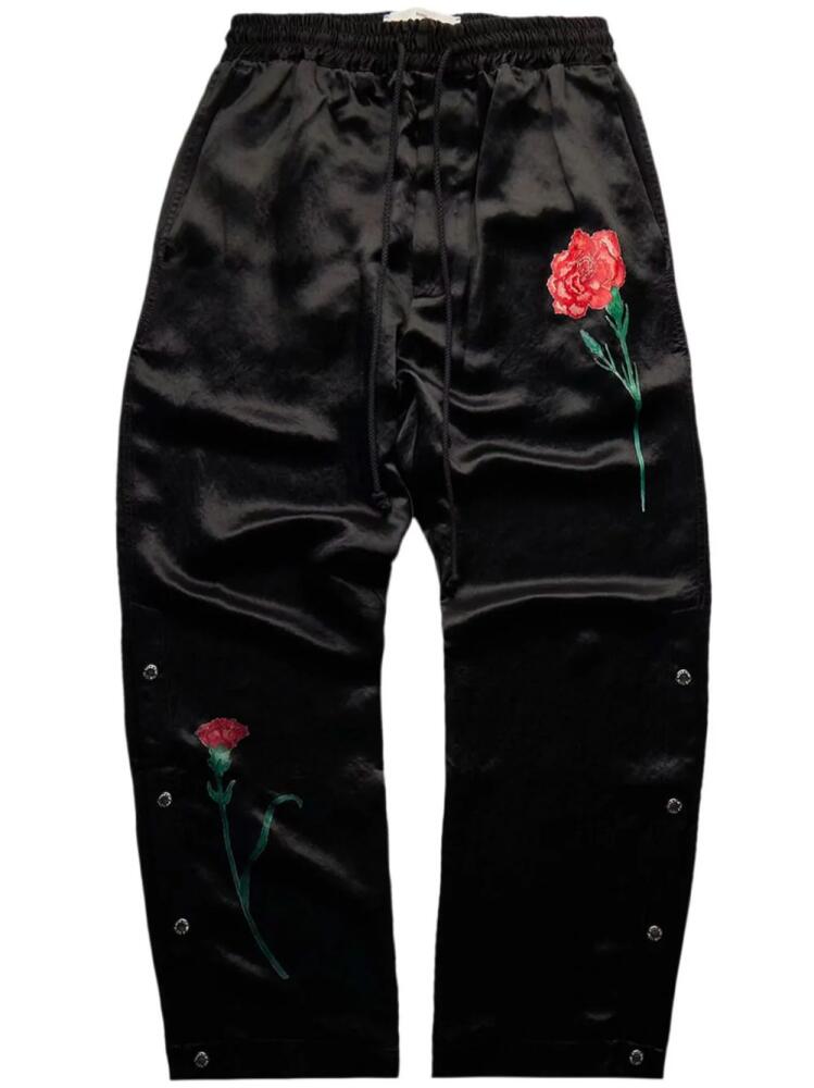 Song For The Mute floral-appliqué satin track pants - Black Cover