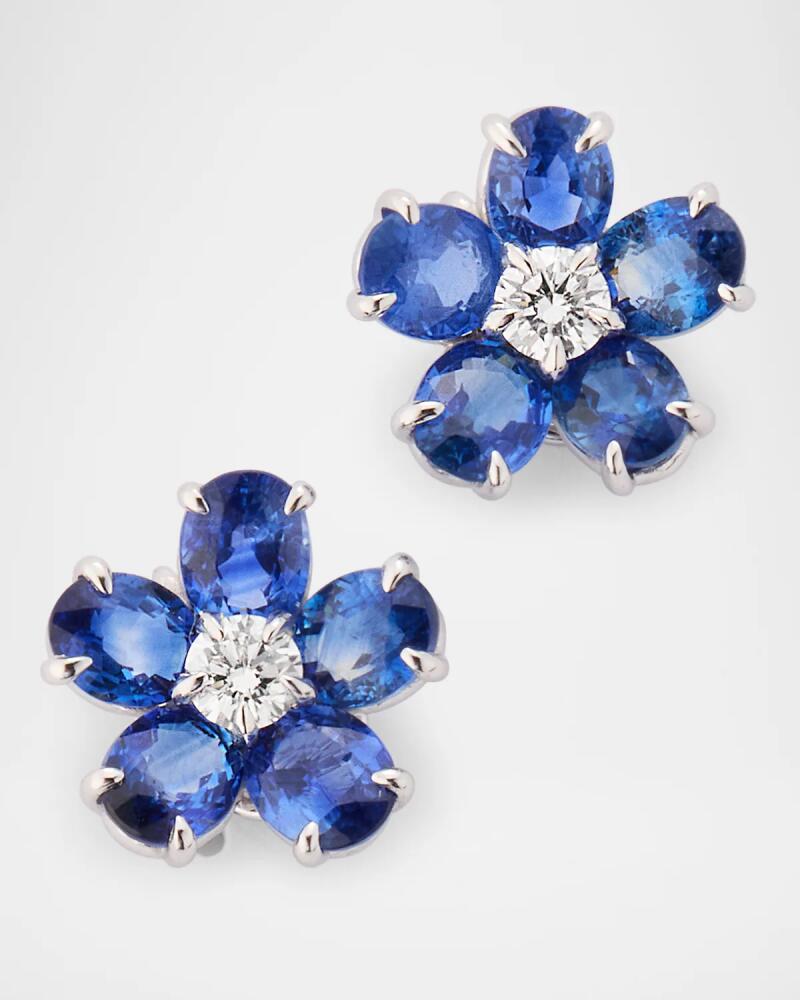 Piranesi 18K White Gold Blue Sapphire and Diamond Flower Earrings Cover