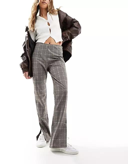 JDY pants with slits in brown plaid Cover