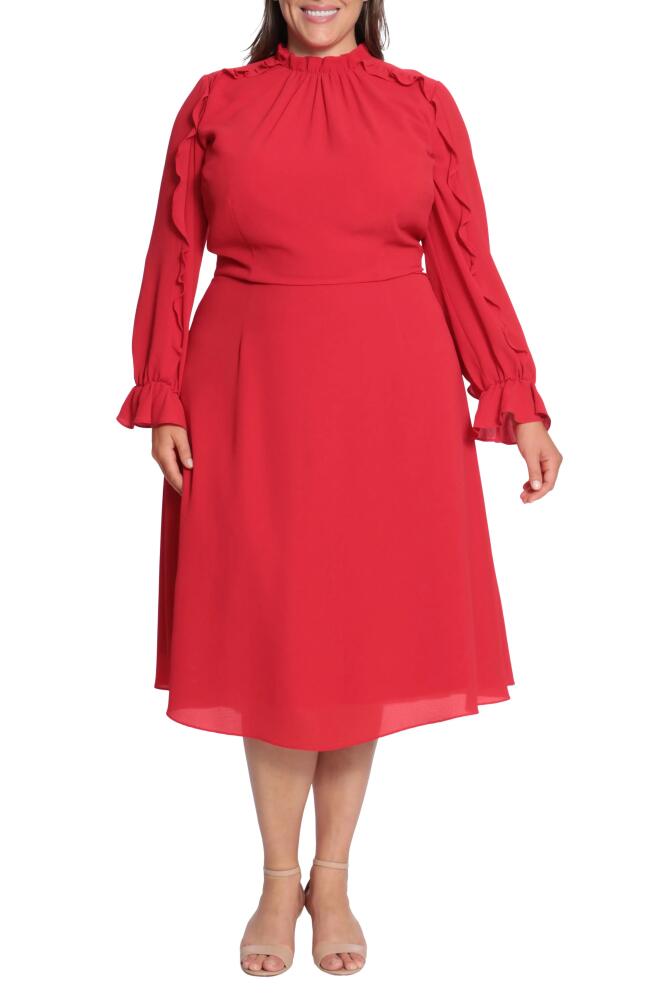 Donna Morgan Ruffle Long Sleeve Dress in Cherry Cover