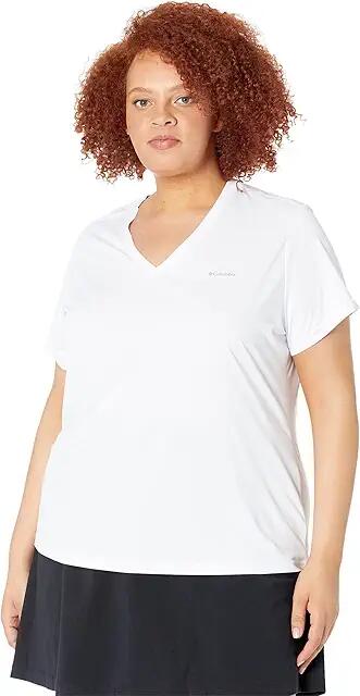 Columbia Plus Size Hike Short Sleeve V-Neck (White) Women's Clothing Cover